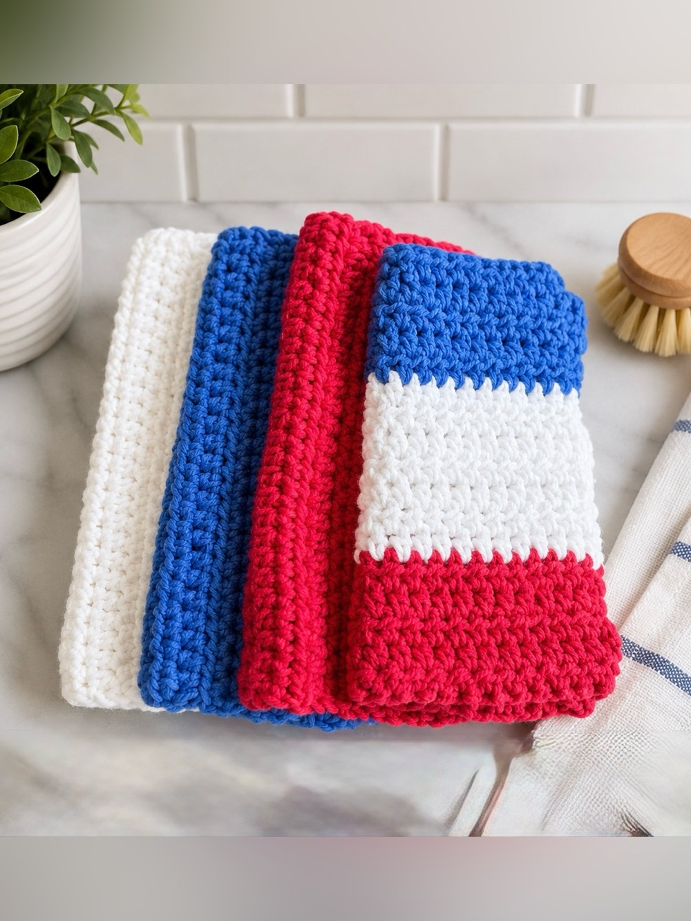 Handmade Crochet Dishcloths Set of 4 Merica Patriotic Washcloths